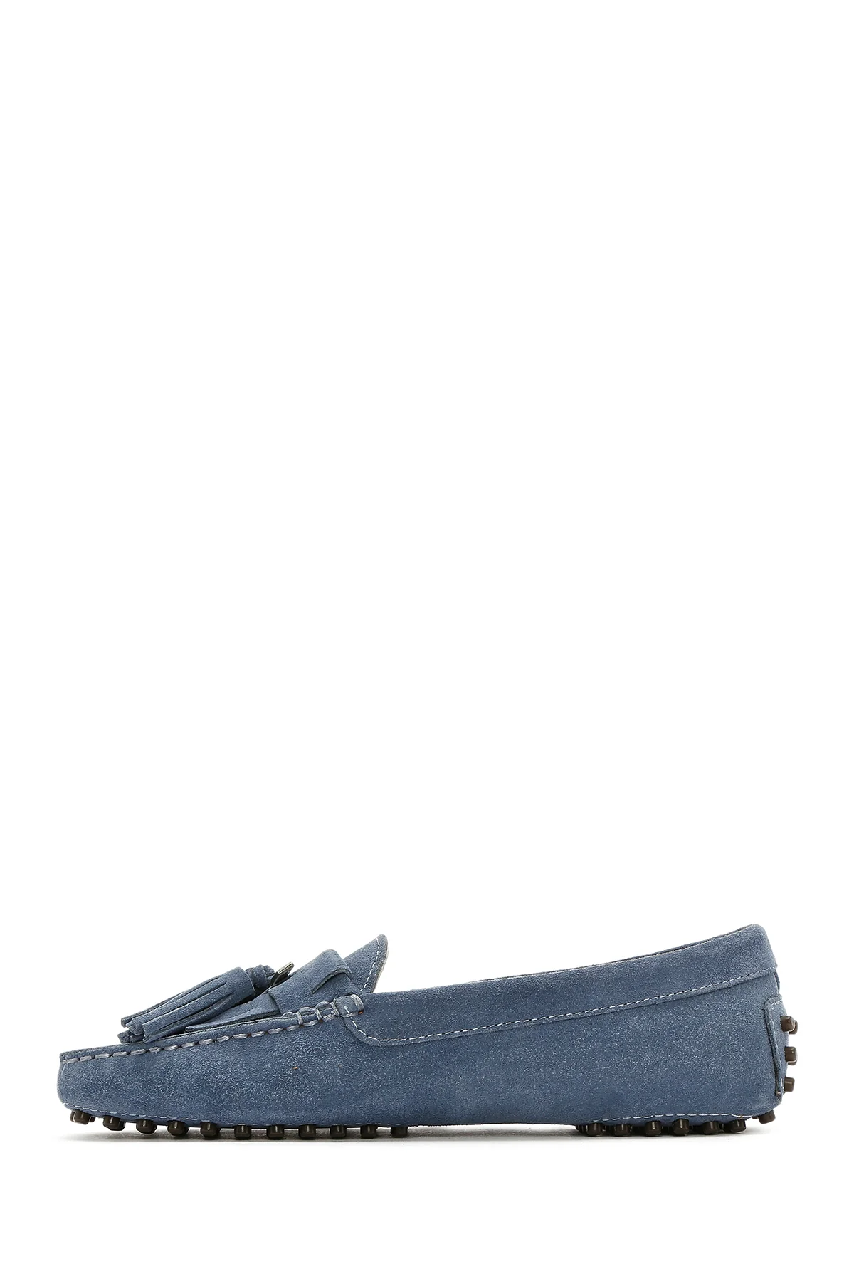 Kadın Mavi Püsküllü Süet Deri Loafer - Image 3