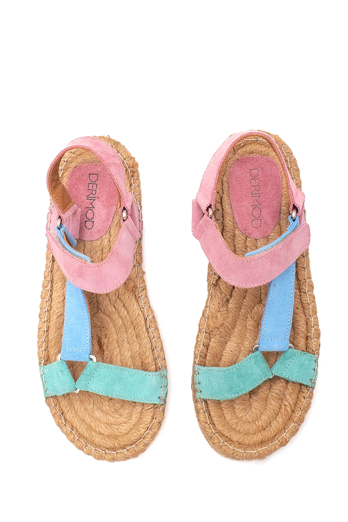 Kadın Multi Renk Süet Hasır Taban Espadril Sandalet - Image 6