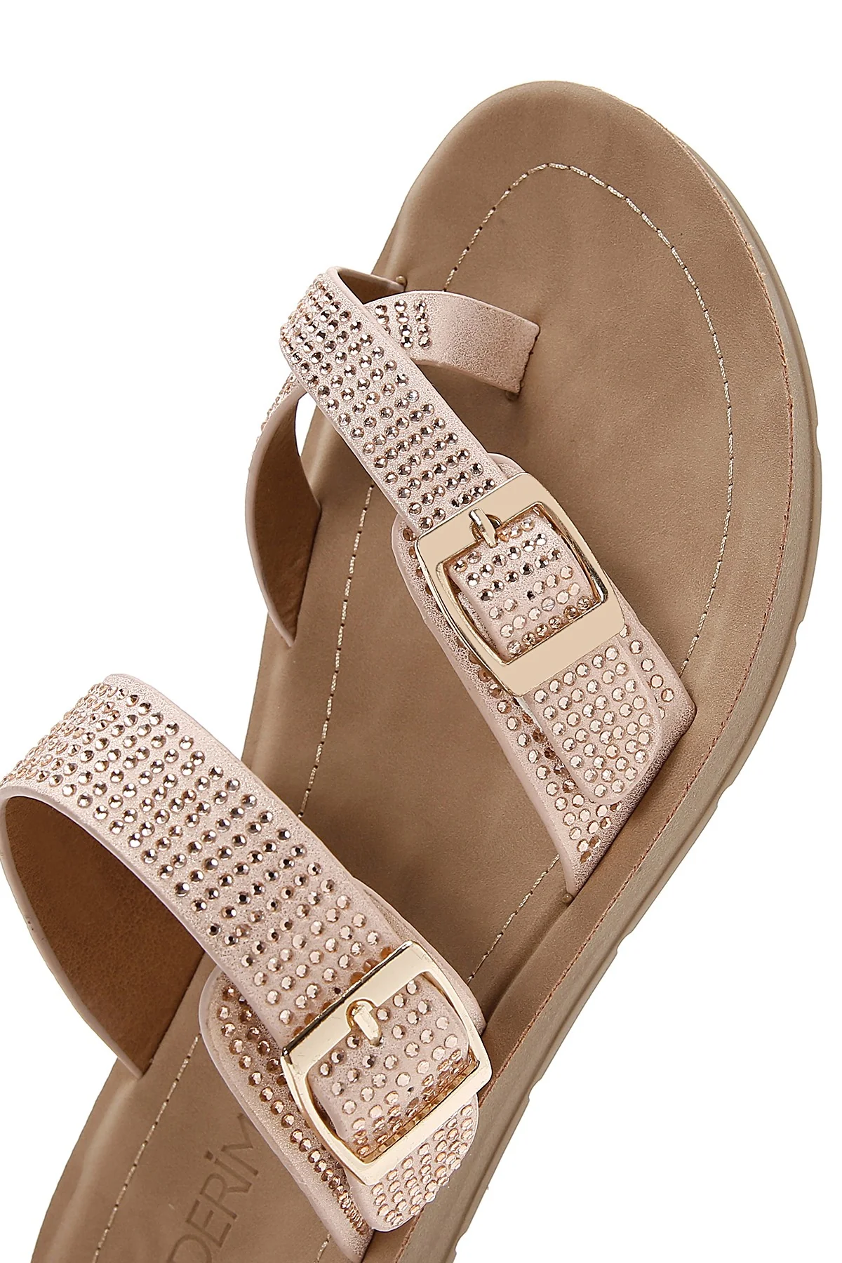 Kadın Pembe Çift Tokalı Taşlı Terlik - Image 7