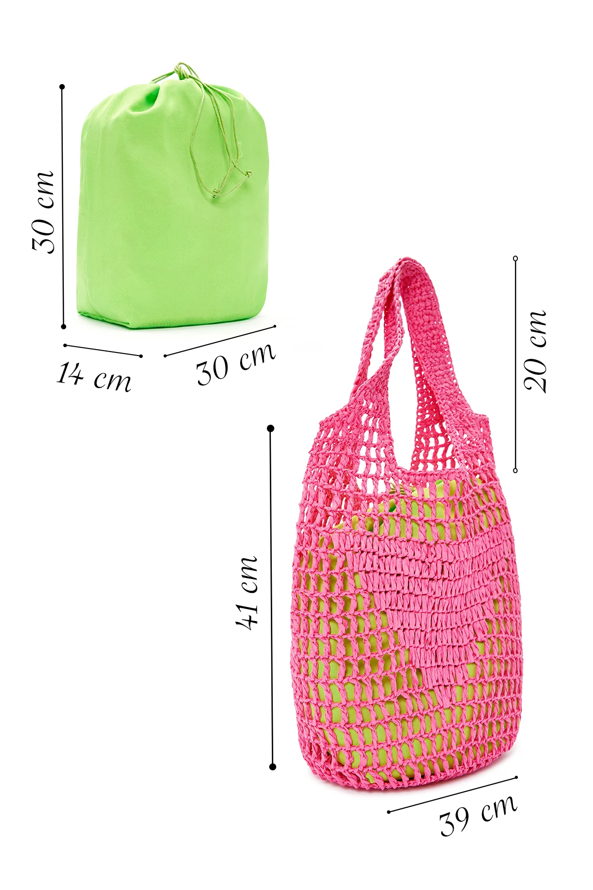 Kadın Pembe Hasır Omuz Çantası - Image 2