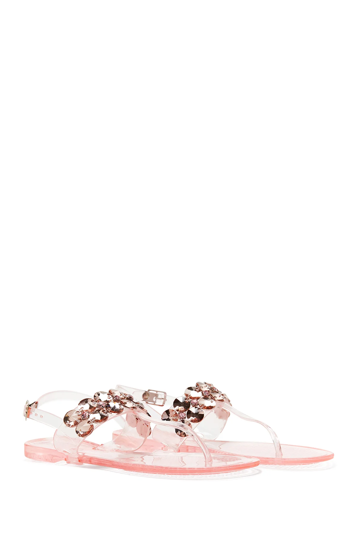 Kadın Pembe Jelly Şeffaf Taşlı Parmak Arası Sandalet - Image 3