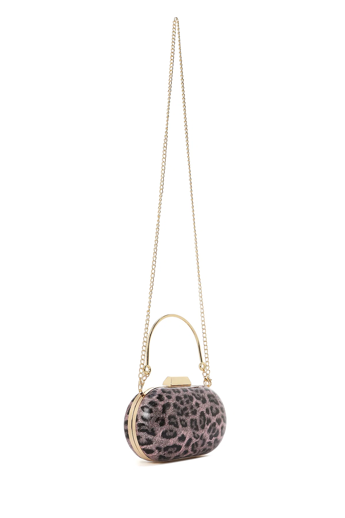 Kadın Pembe Leoper Desenli Uzun Askılı Mini Portföy Abiye Çantası - Image 6