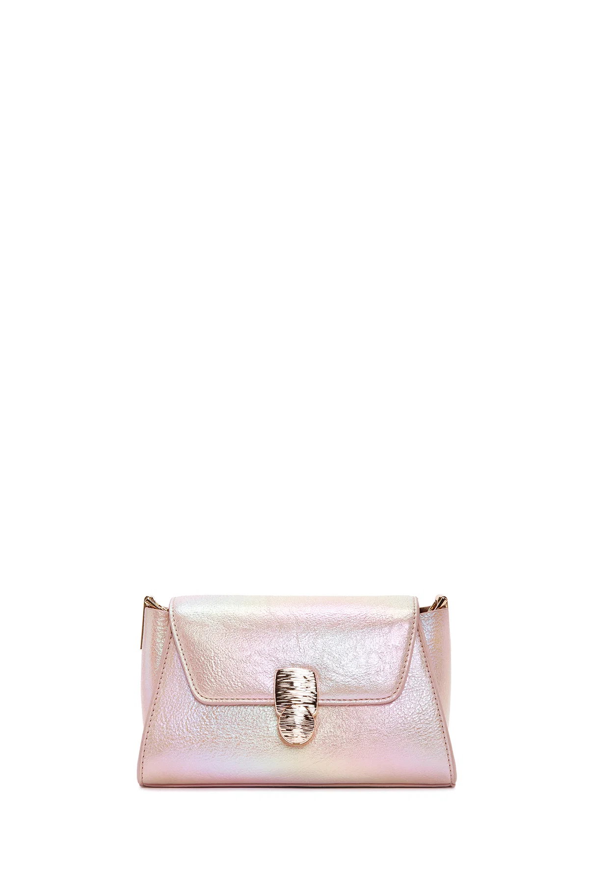 Kadın Pembe Metalik Rugan Mini Çapraz Çanta - Image 3