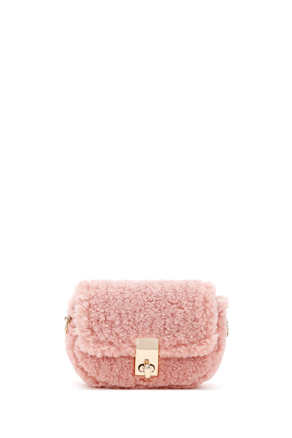 Kadın Pembe Peluş Mini Çapraz Çanta - Image 5