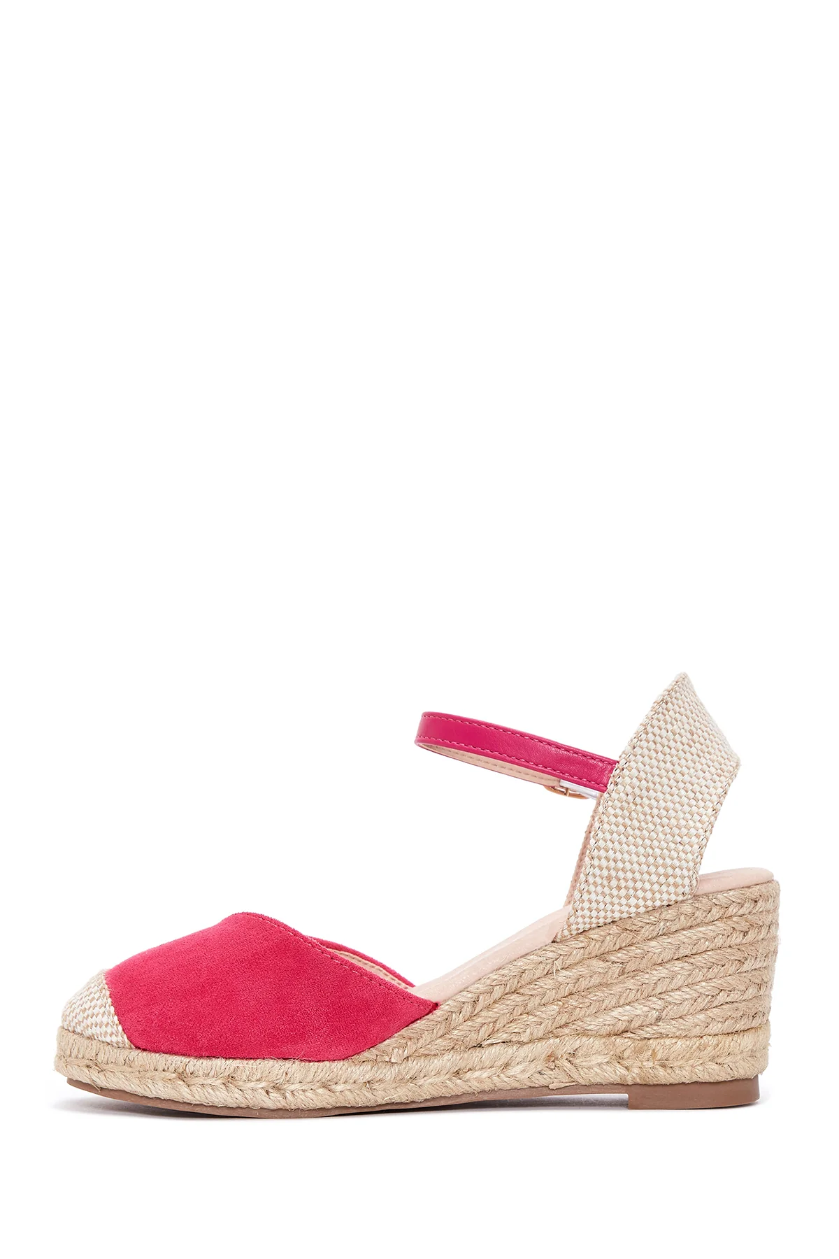 Kadın Pembe Süet Dolgu Topuk Espadril Sandalet - Image 2