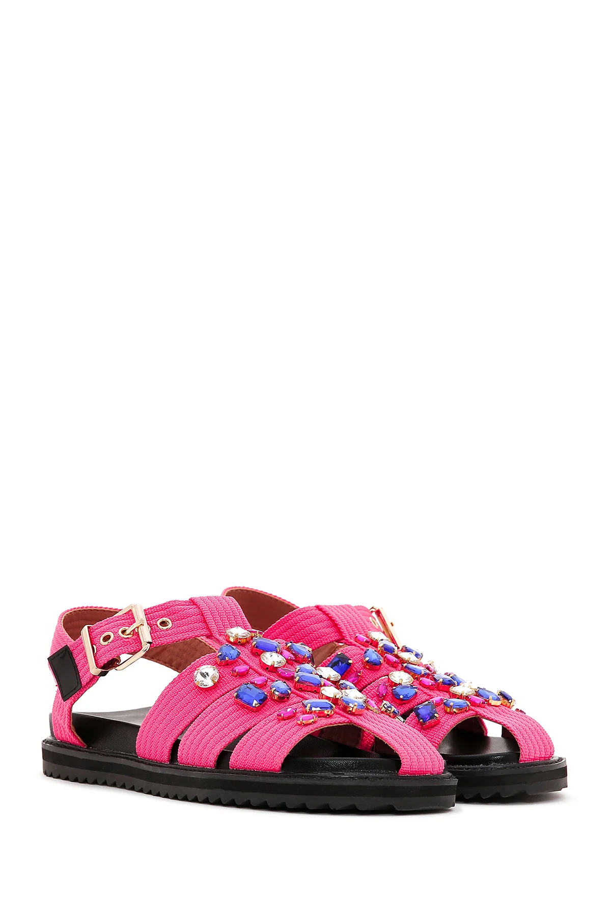 Kadın Pembe Taşlı Düz Sandalet - Image 3