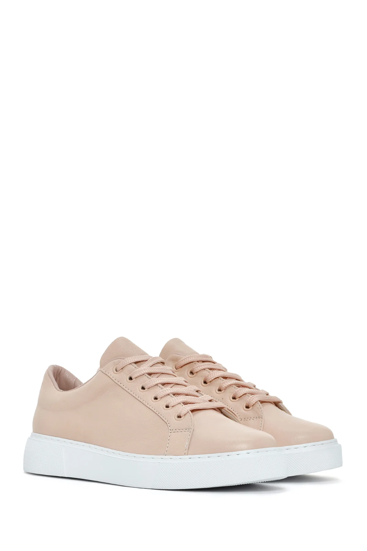 Kadın Pudra Bağcıklı Deri Sneaker - Image 3