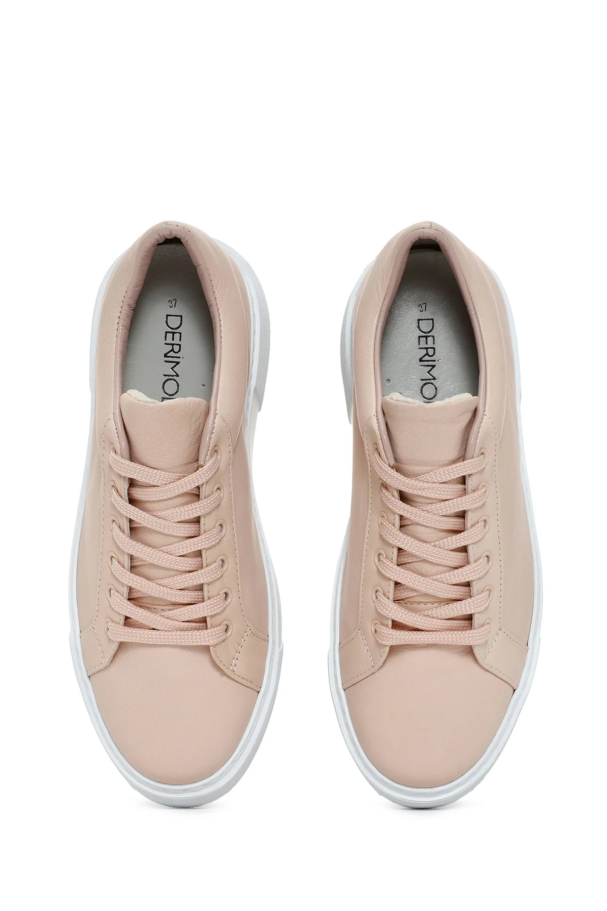 Kadın Pudra Bağcıklı Deri Sneaker - Image 7