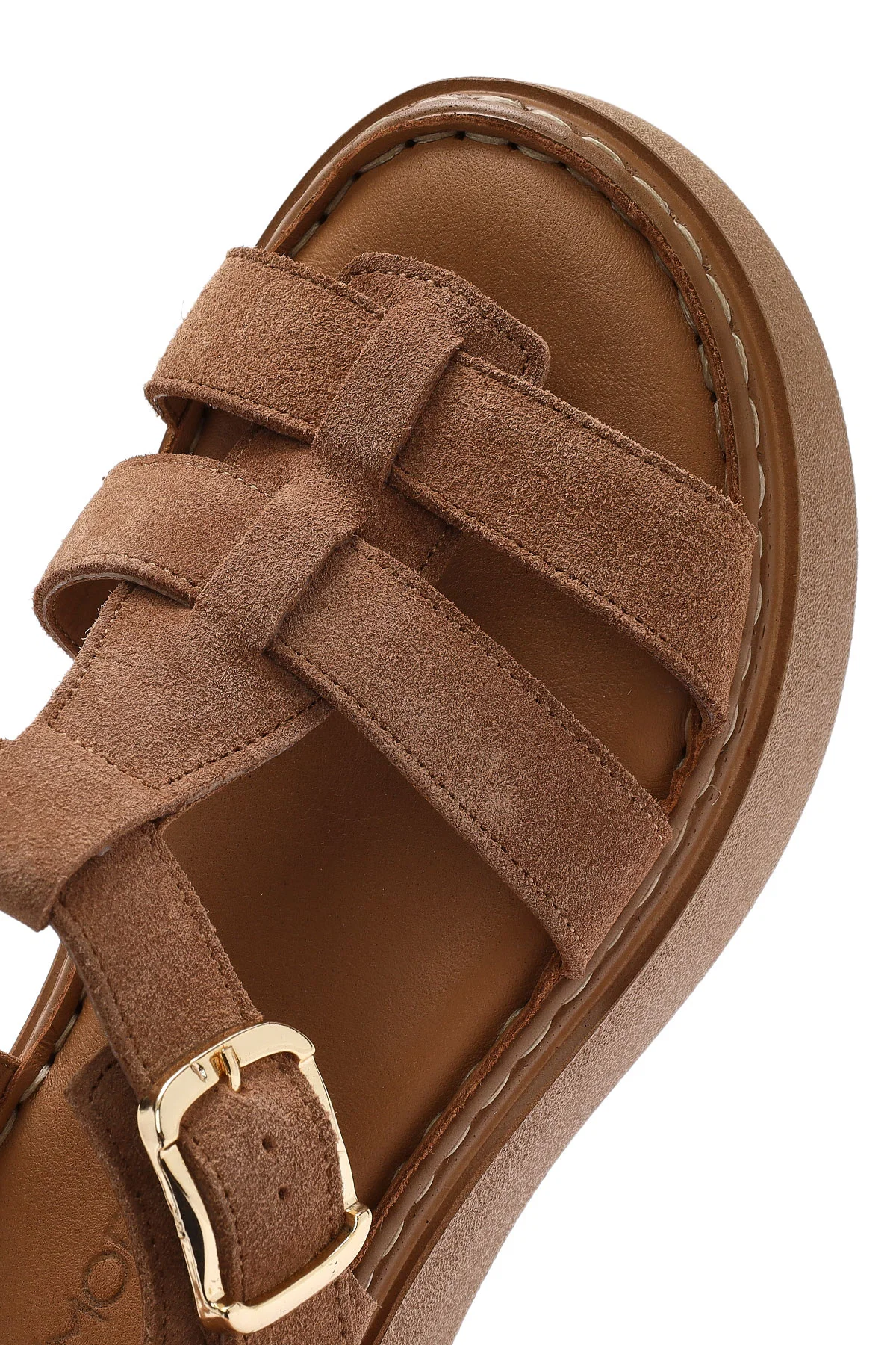 Kadın Pudra Bilekten Tokalı Kalın Tabanlı Süet Deri Comfort Sandalet - Image 8