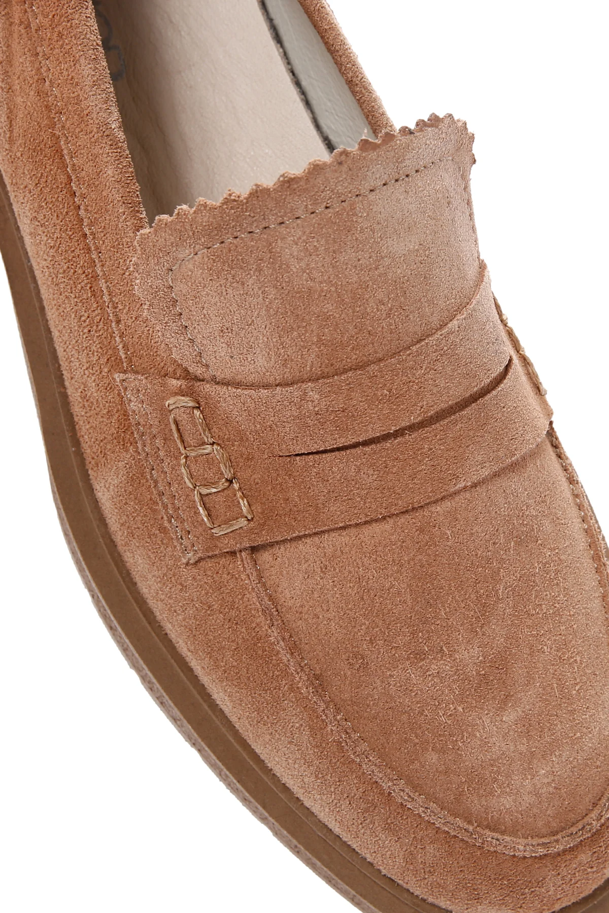 Kadın Pudra Süet Deri Maskülen Loafer - Image 10