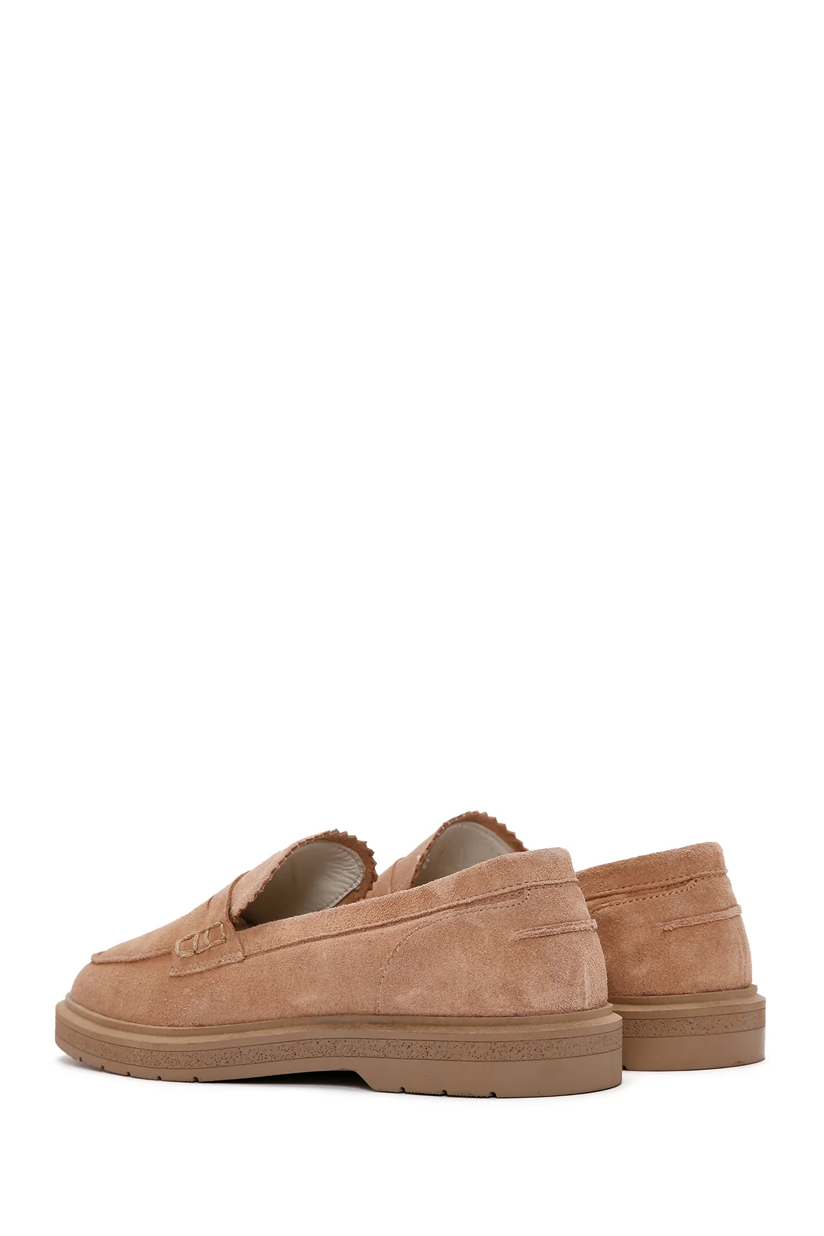 Kadın Pudra Süet Deri Maskülen Loafer - Image 5
