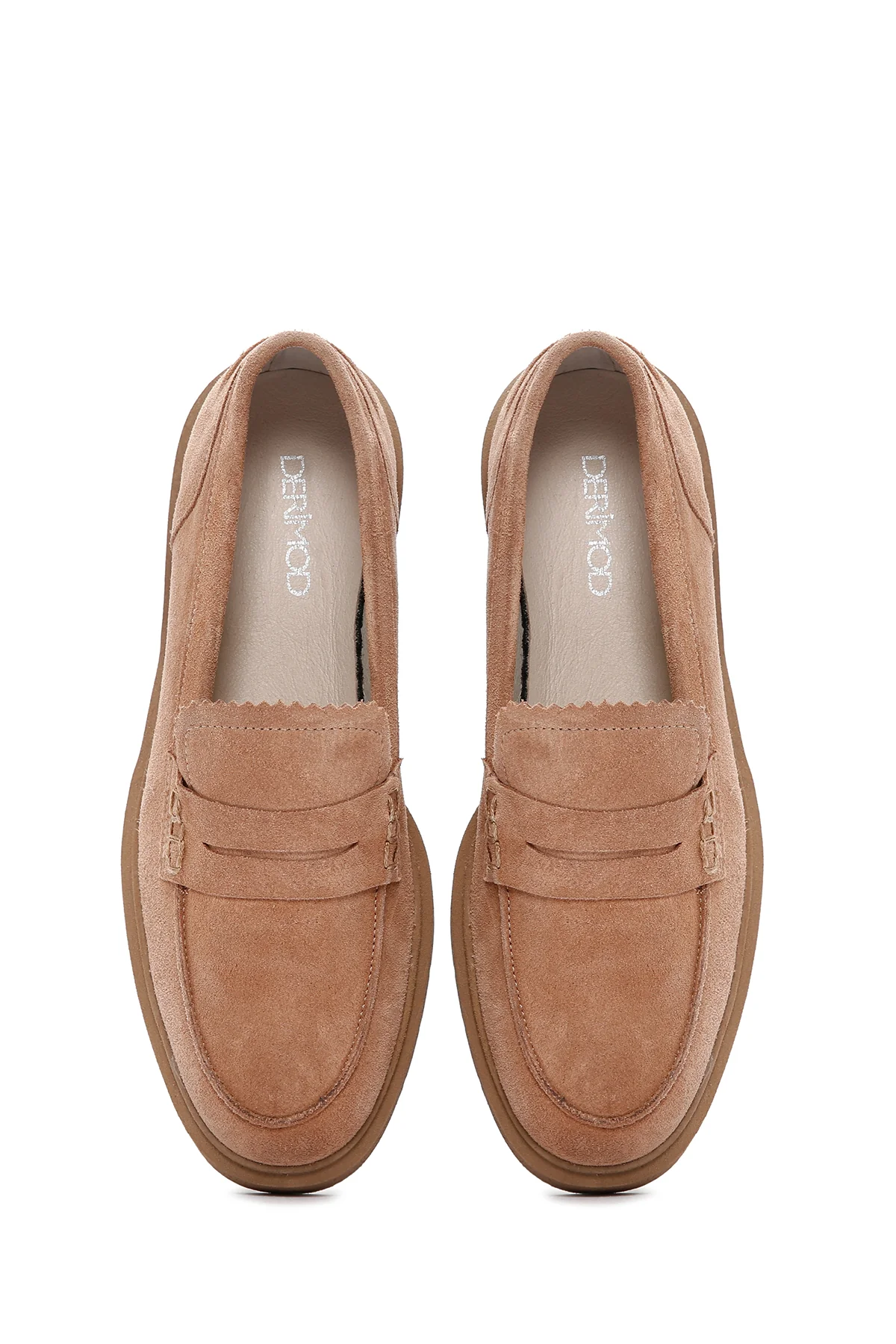 Kadın Pudra Süet Deri Maskülen Loafer - Image 7