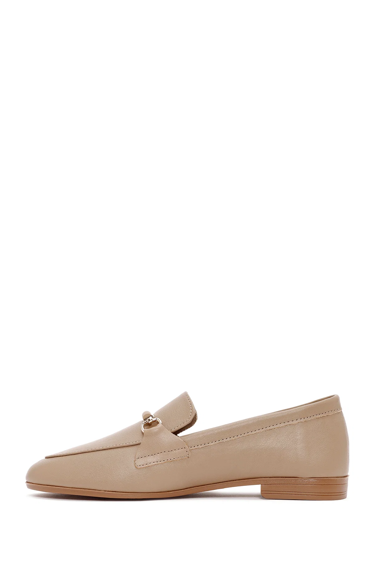 Kadın Pudra Toka Detaylı Deri Maskülen Loafer - Image 2