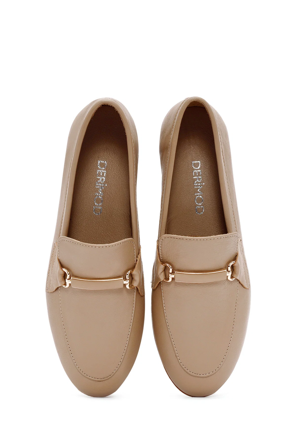 Kadın Pudra Toka Detaylı Deri Maskülen Loafer - Image 7