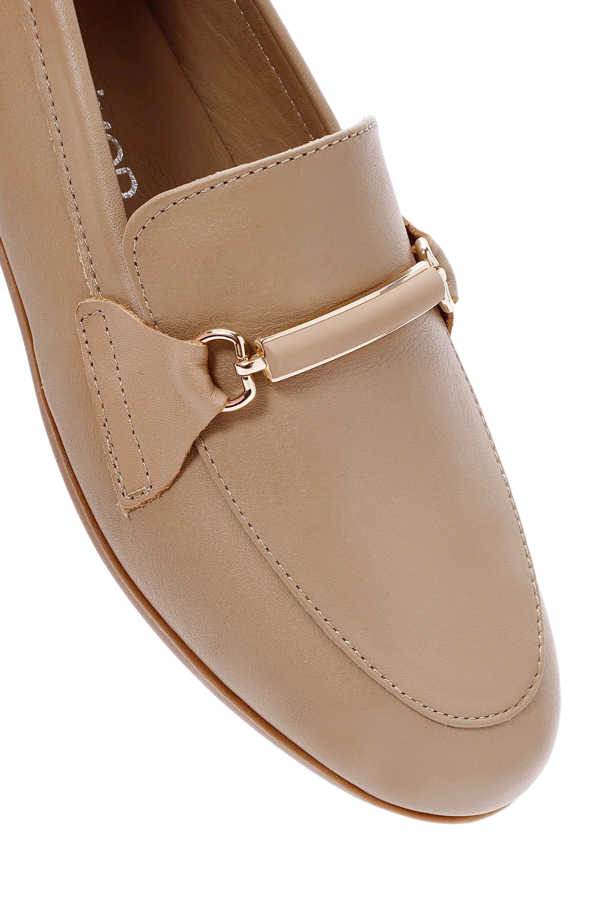 Kadın Pudra Toka Detaylı Deri Maskülen Loafer - Image 9