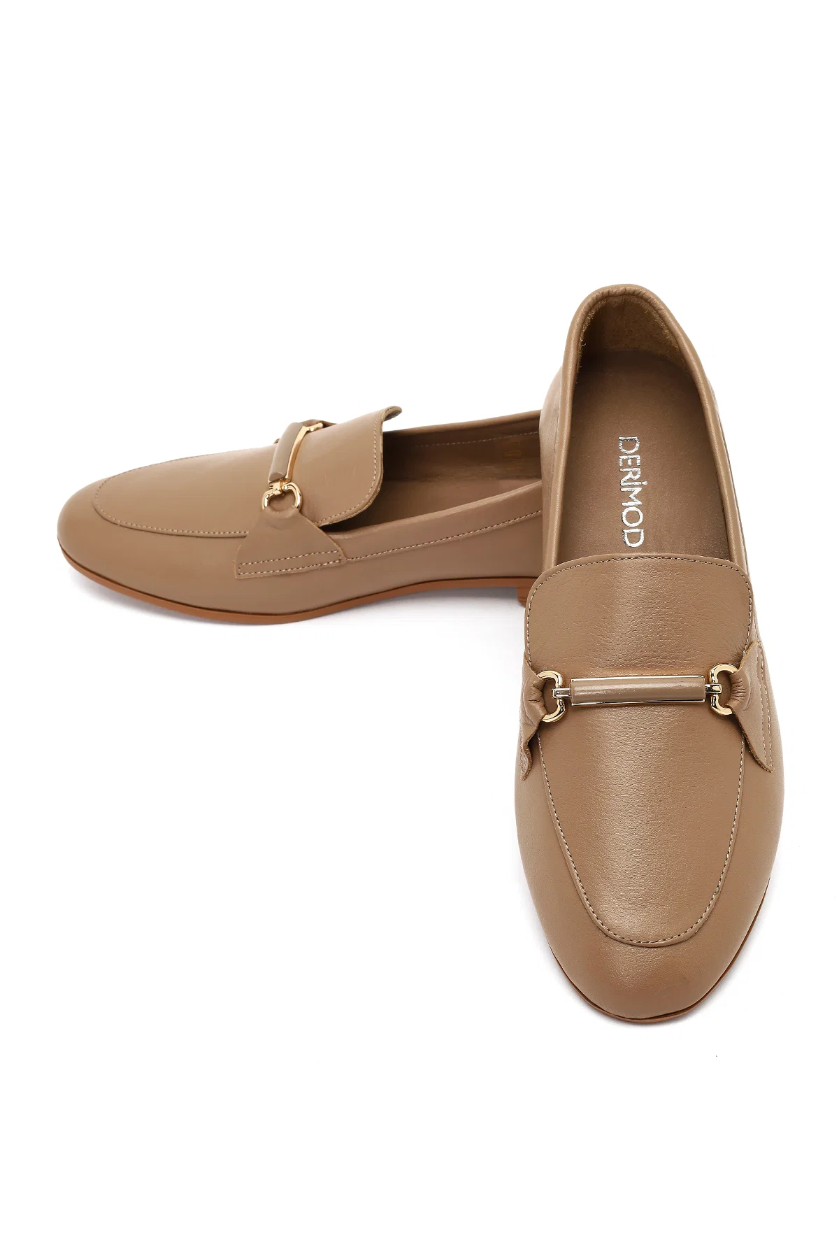 Kadın Pudra Toka Detaylı Deri Maskülen Loafer - Image 10
