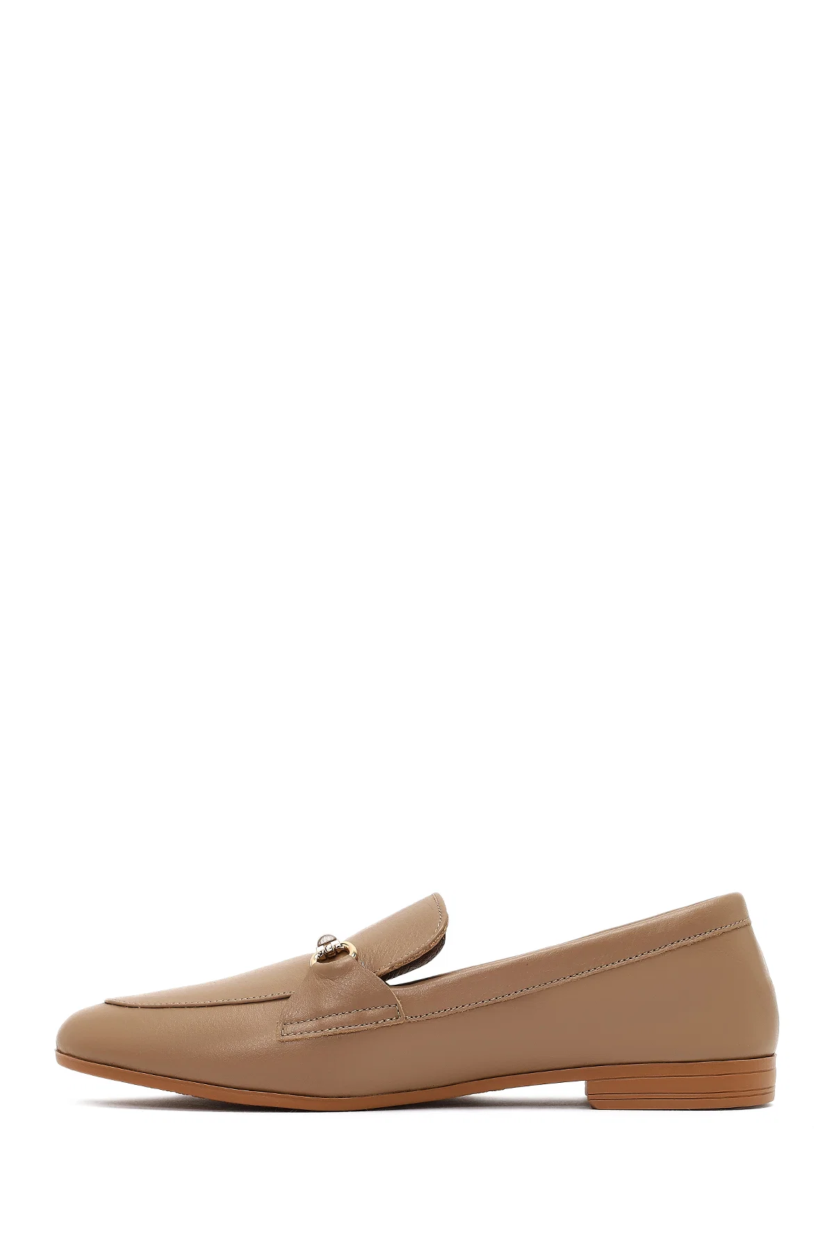 Kadın Pudra Toka Detaylı Deri Maskülen Loafer - Image 2