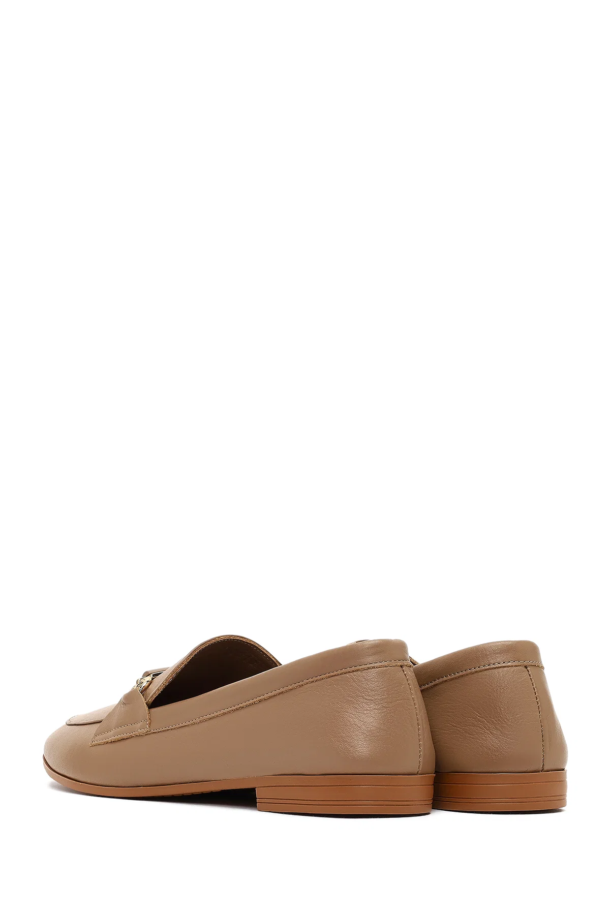 Kadın Pudra Toka Detaylı Deri Maskülen Loafer - Image 5