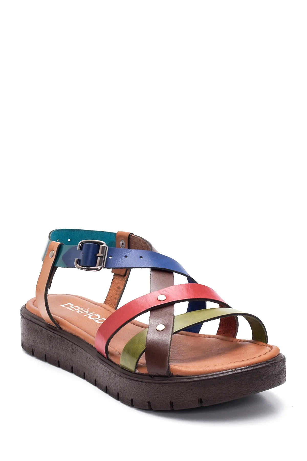 Kadın Renkli Deri Düz Bodrum Sandalet - Image 3