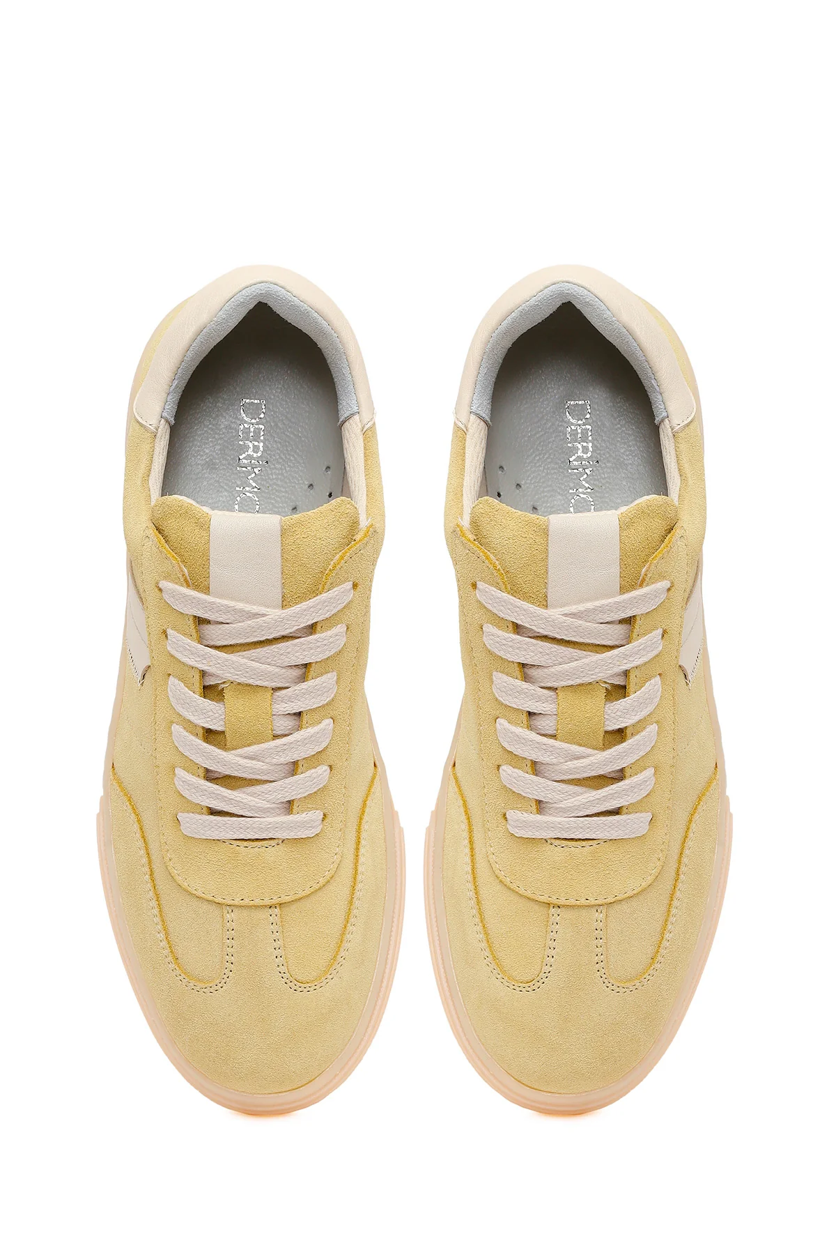 Kadın Sarı Bağcıklı Süet Deri Sneaker - Image 4