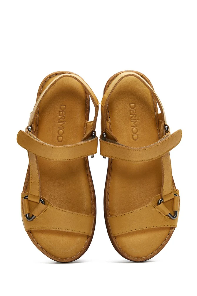 Kadın Sarı Bilekten Bantlı Deri Comfort Sandalet - Image 6