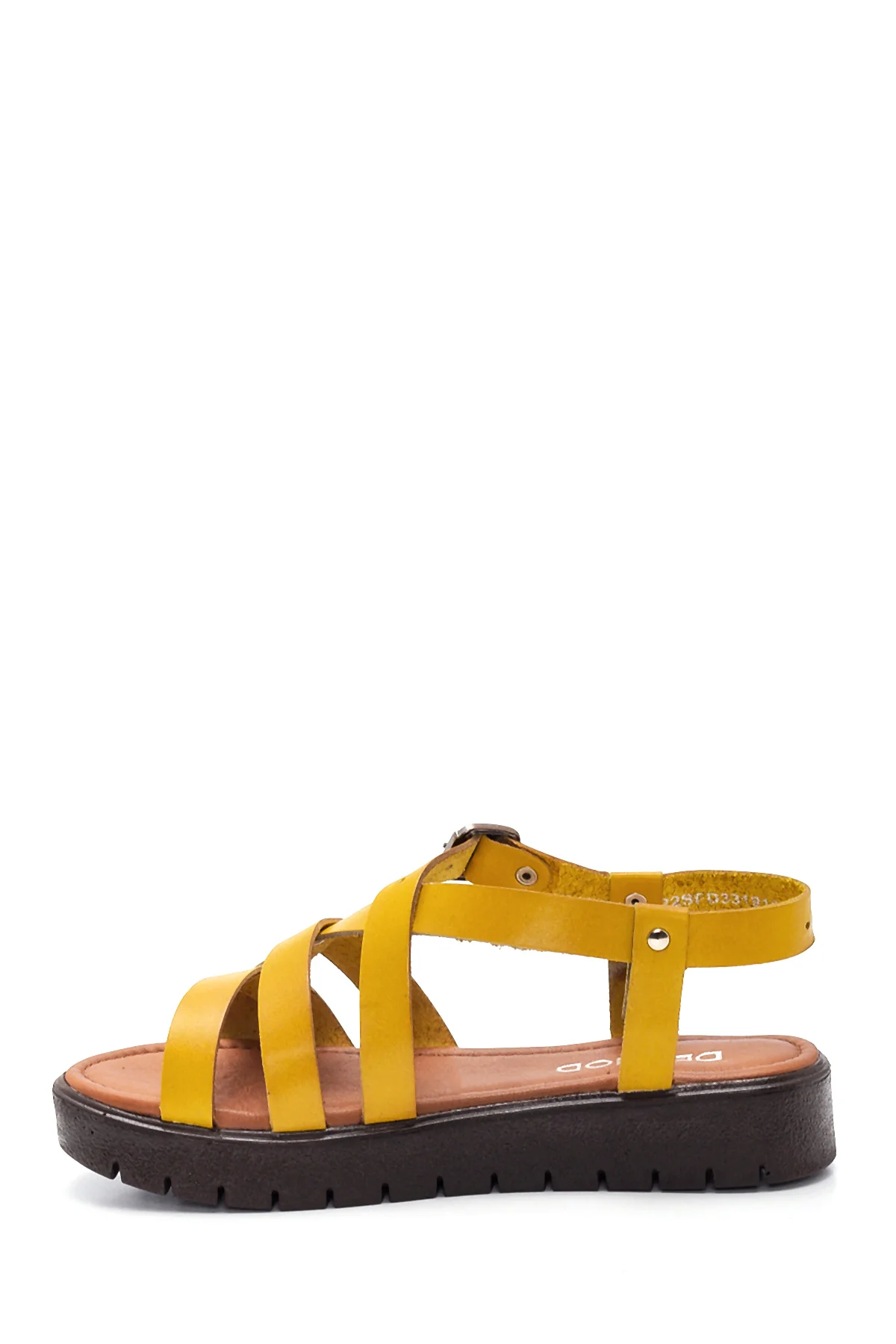 Kadın Sarı Deri Düz Bodrum Sandalet - Image 2