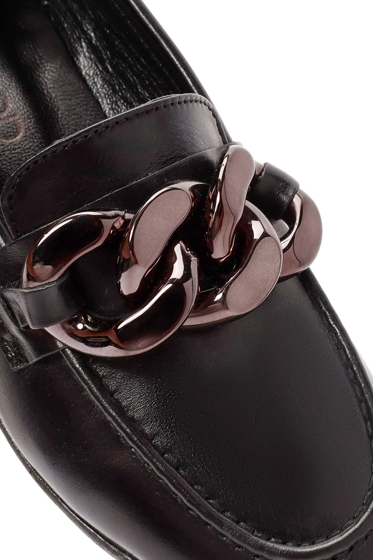 Kadın Siyah Aksesuar Detaylı Deri Maskülen Loafer - Image 10