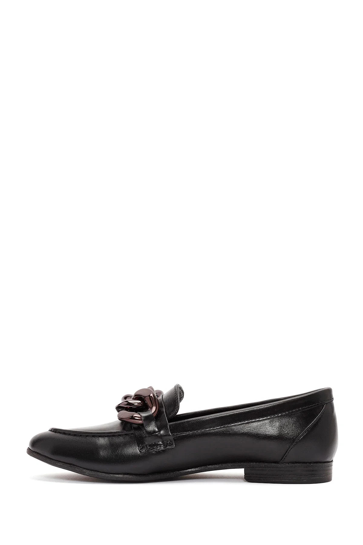 Kadın Siyah Aksesuar Detaylı Deri Maskülen Loafer - Image 2