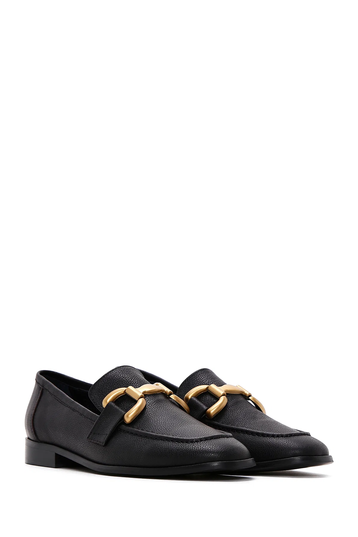 Kadın Siyah Aksesuar Detaylı Deri Maskülen Loafer - Image 3