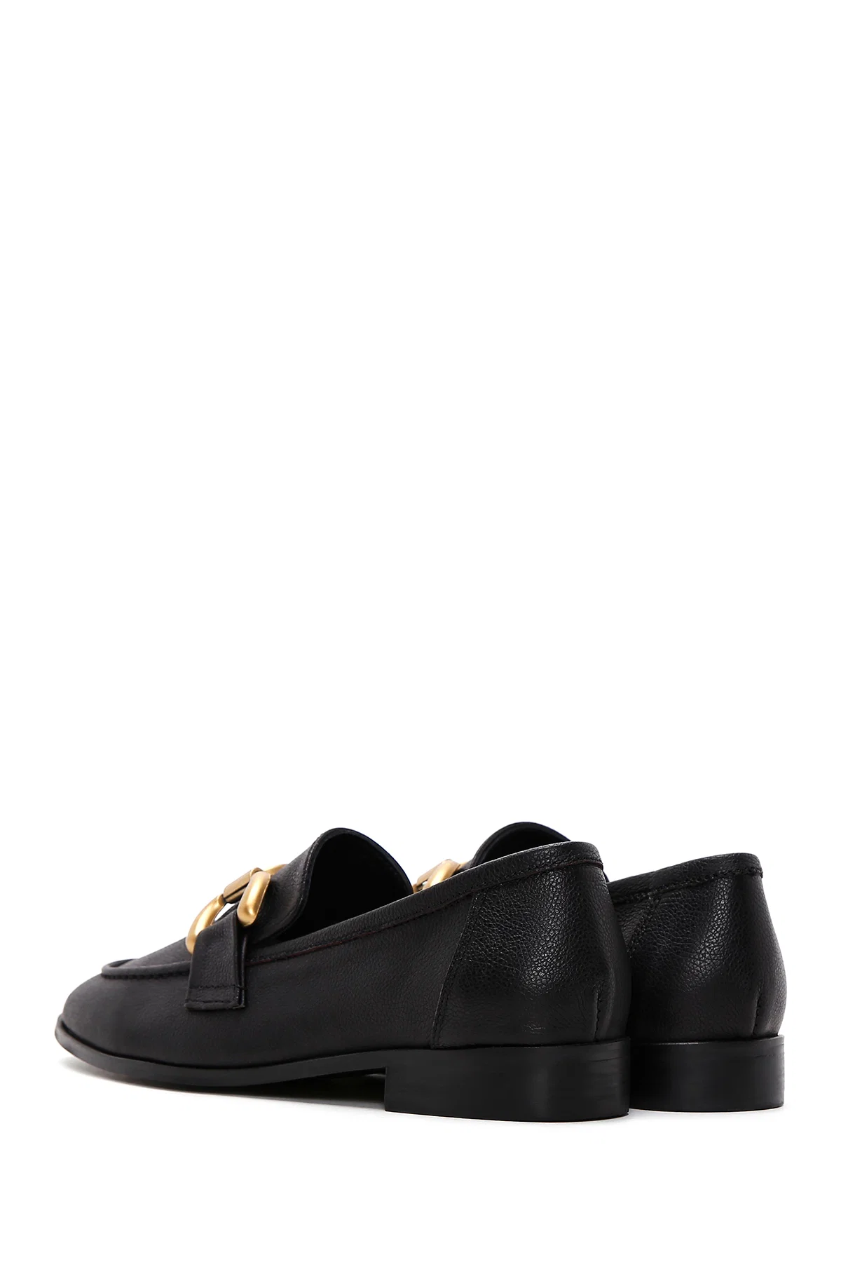 Kadın Siyah Aksesuar Detaylı Deri Maskülen Loafer - Image 5