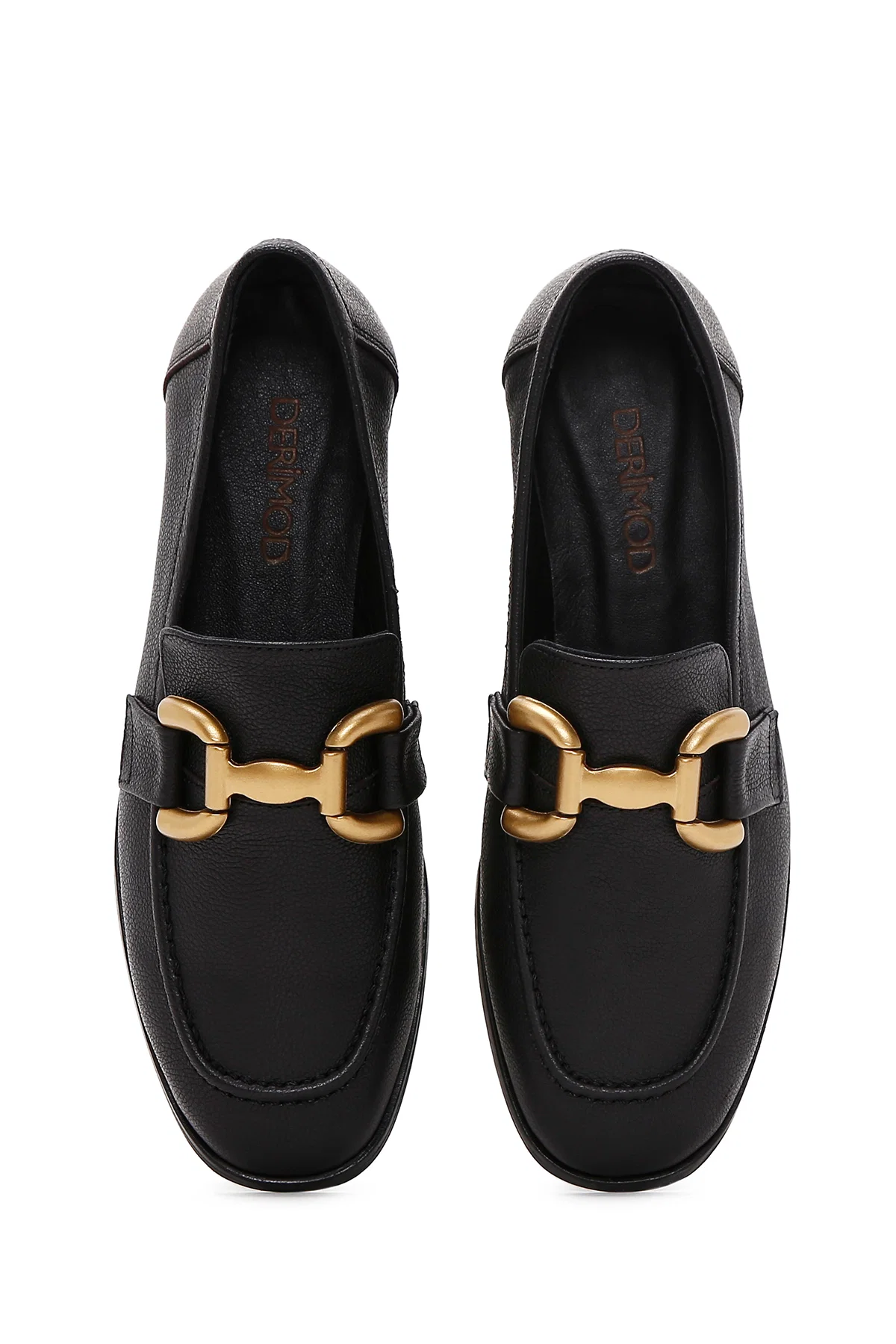 Kadın Siyah Aksesuar Detaylı Deri Maskülen Loafer - Image 6