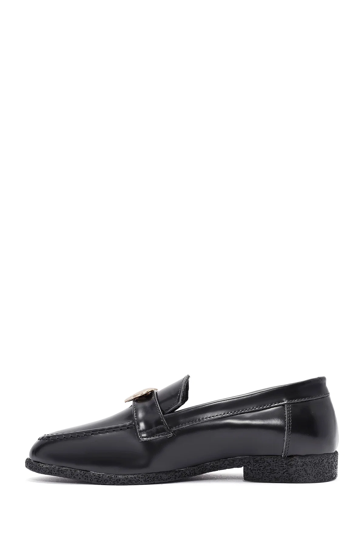 Kadın Siyah Aksesuar Detaylı Deri Maskülen Loafer - Image 2