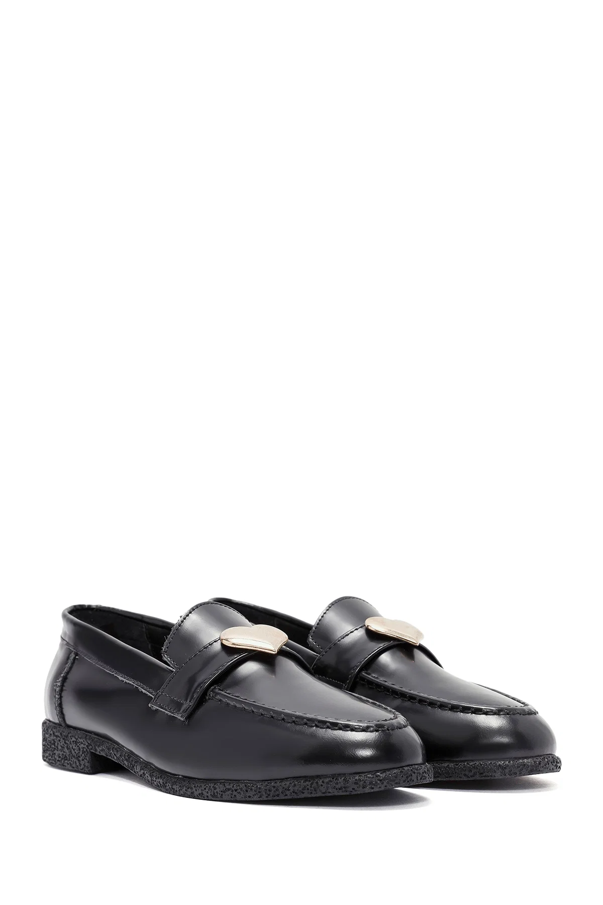 Kadın Siyah Aksesuar Detaylı Deri Maskülen Loafer - Image 3