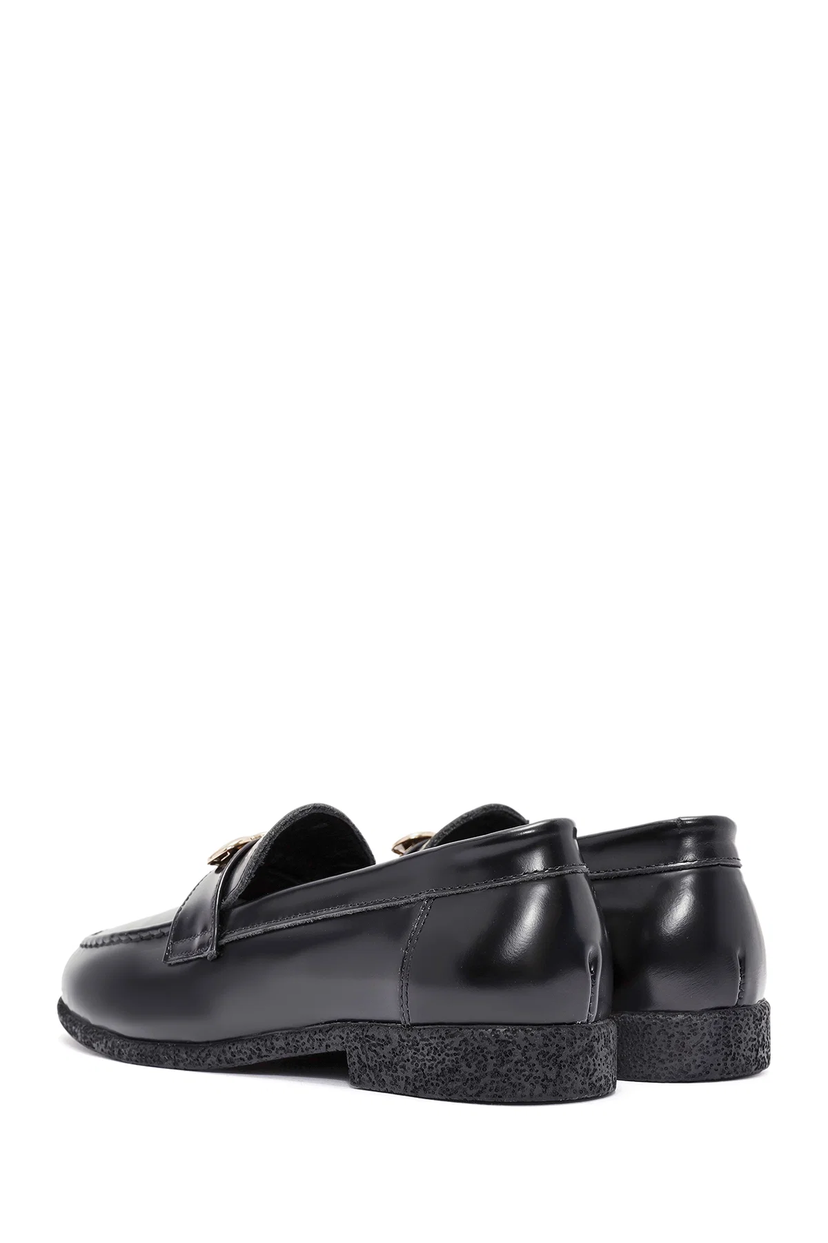 Kadın Siyah Aksesuar Detaylı Deri Maskülen Loafer - Image 5
