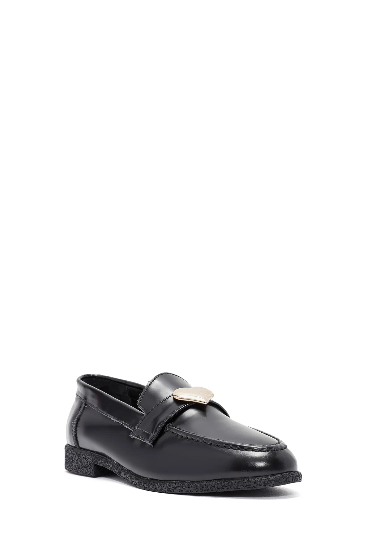 Kadın Siyah Aksesuar Detaylı Deri Maskülen Loafer - Image 6