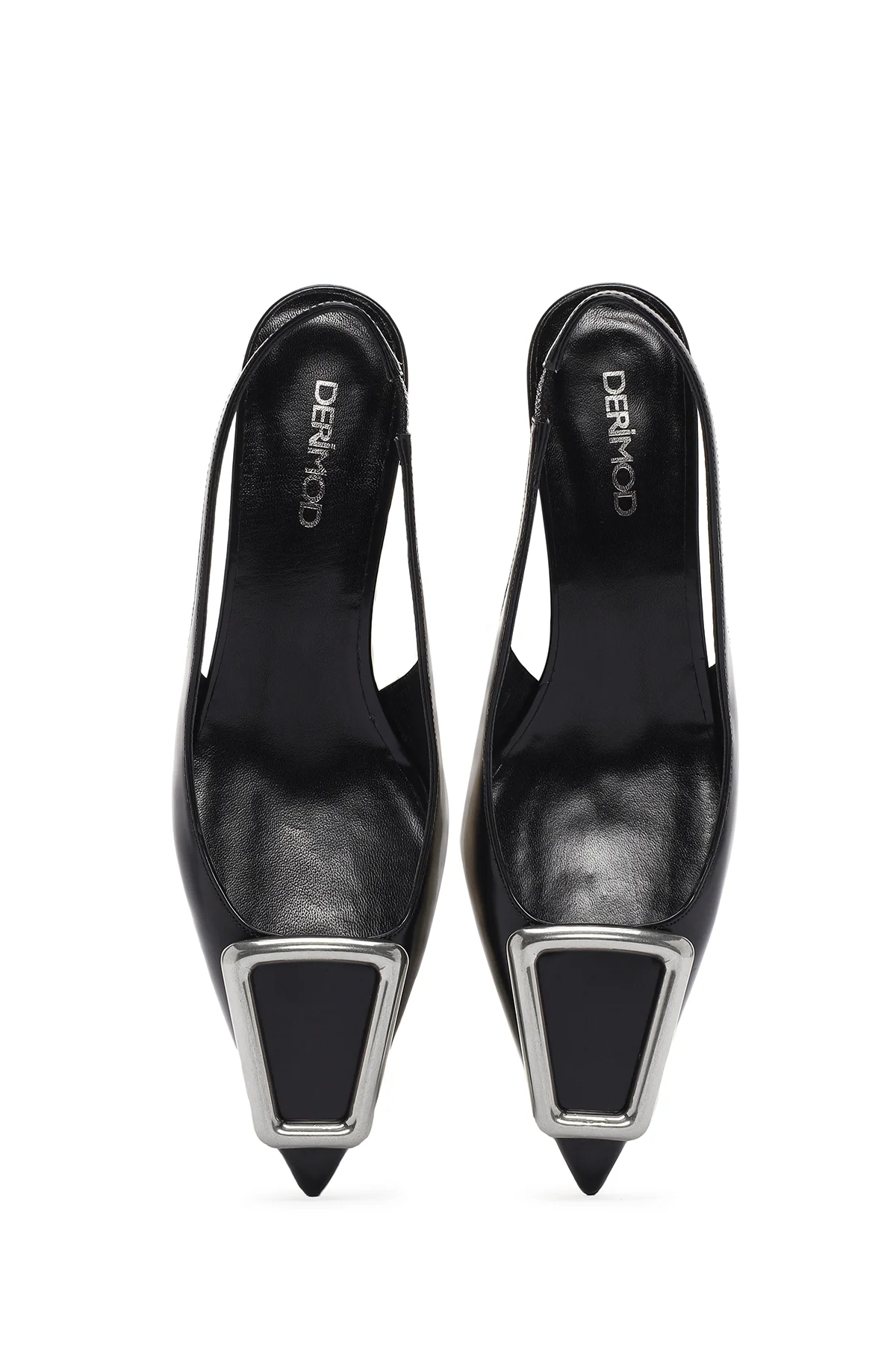 Kadın Siyah Arkası Açık Kısa Topuklu Deri Stiletto - Image 8