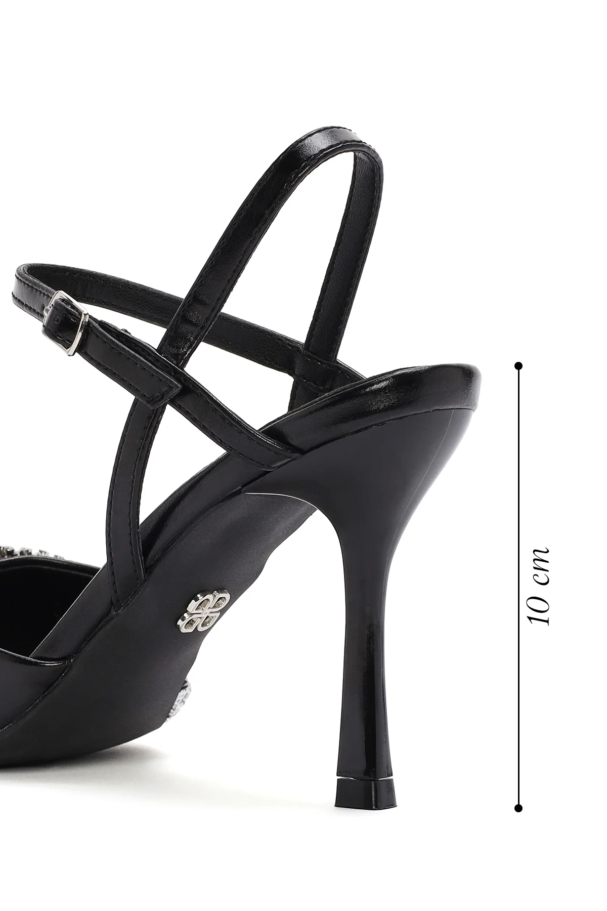 Kadın Siyah Arkası Açık Yüksek Topuklu Taşlı Stiletto - Image 2