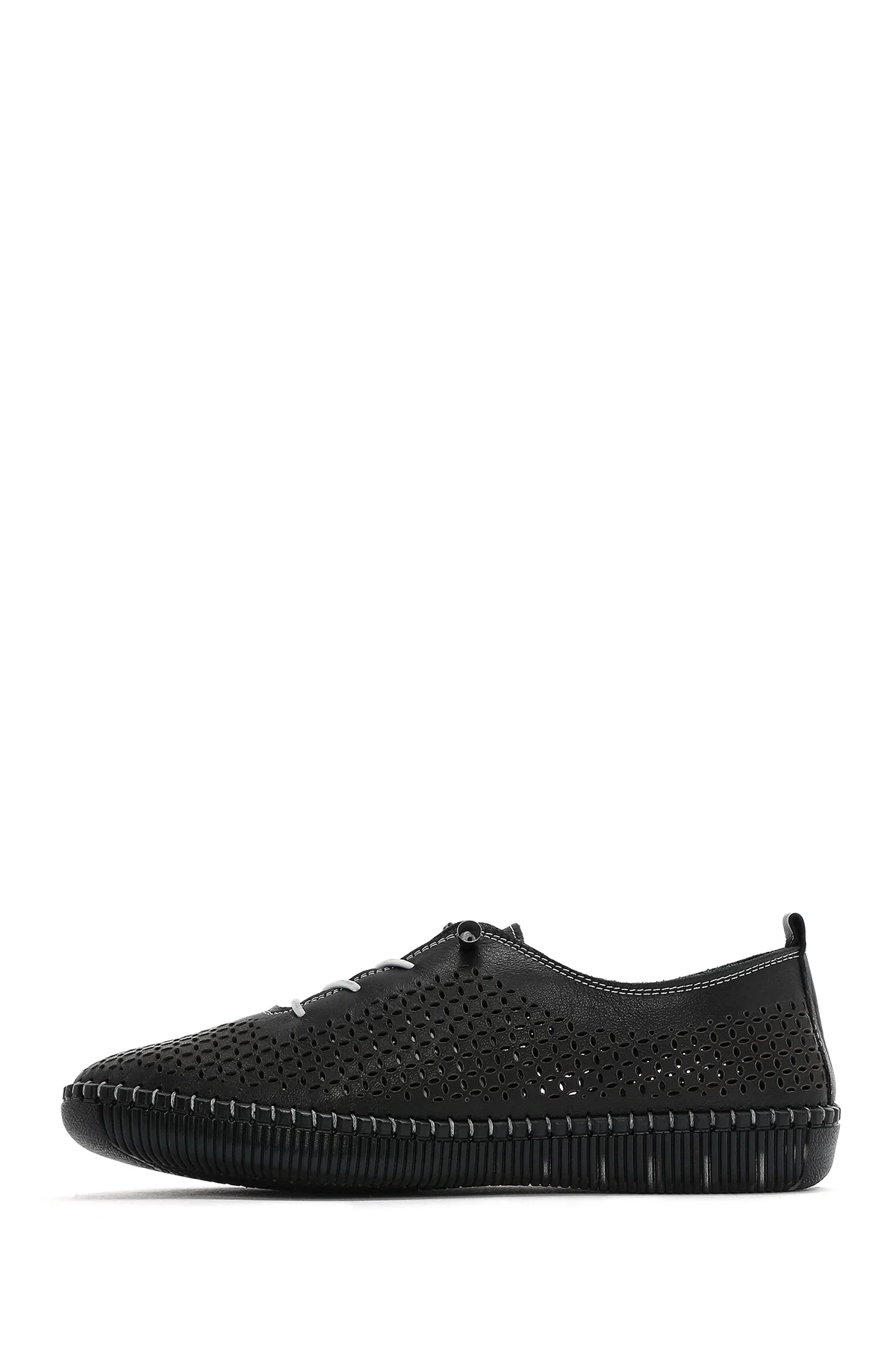 Kadın Siyah Bağcıklı Deri Comfort Loafer - Image 2
