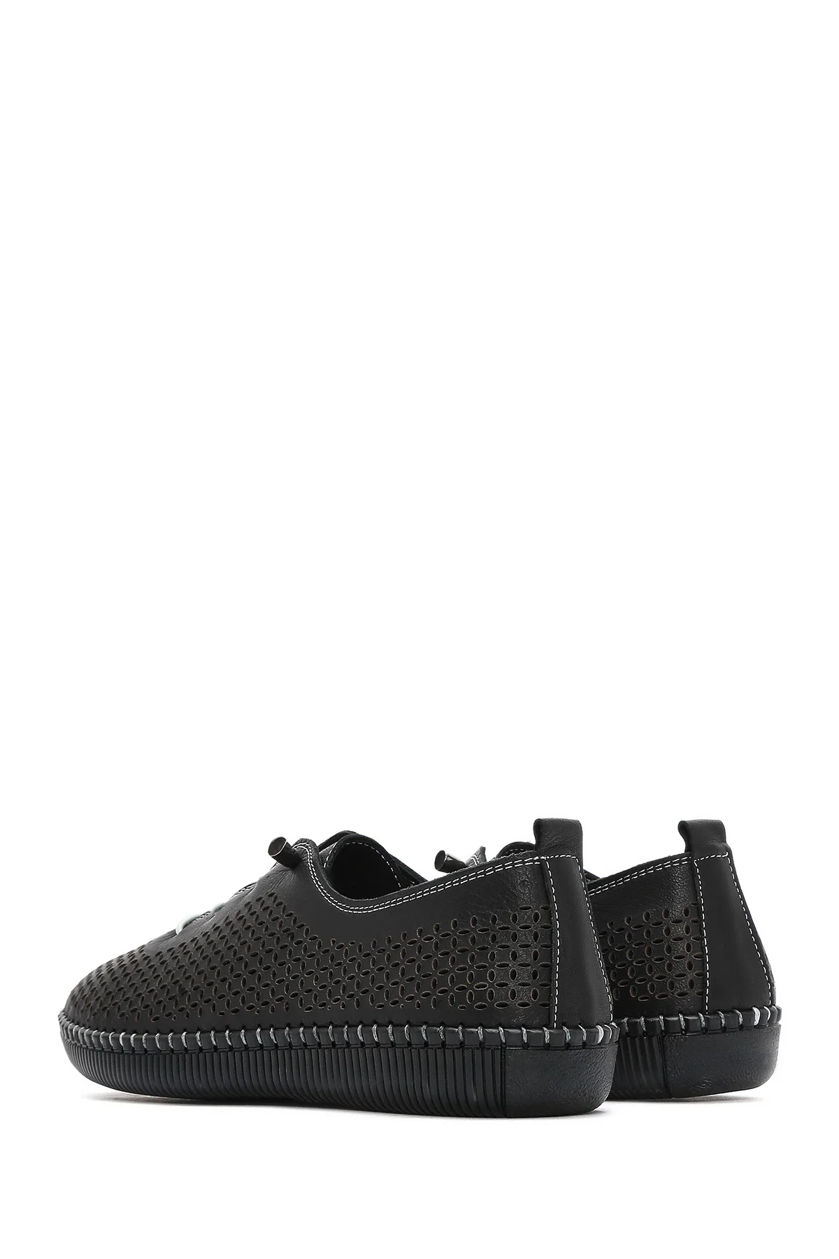 Kadın Siyah Bağcıklı Deri Comfort Loafer - Image 5
