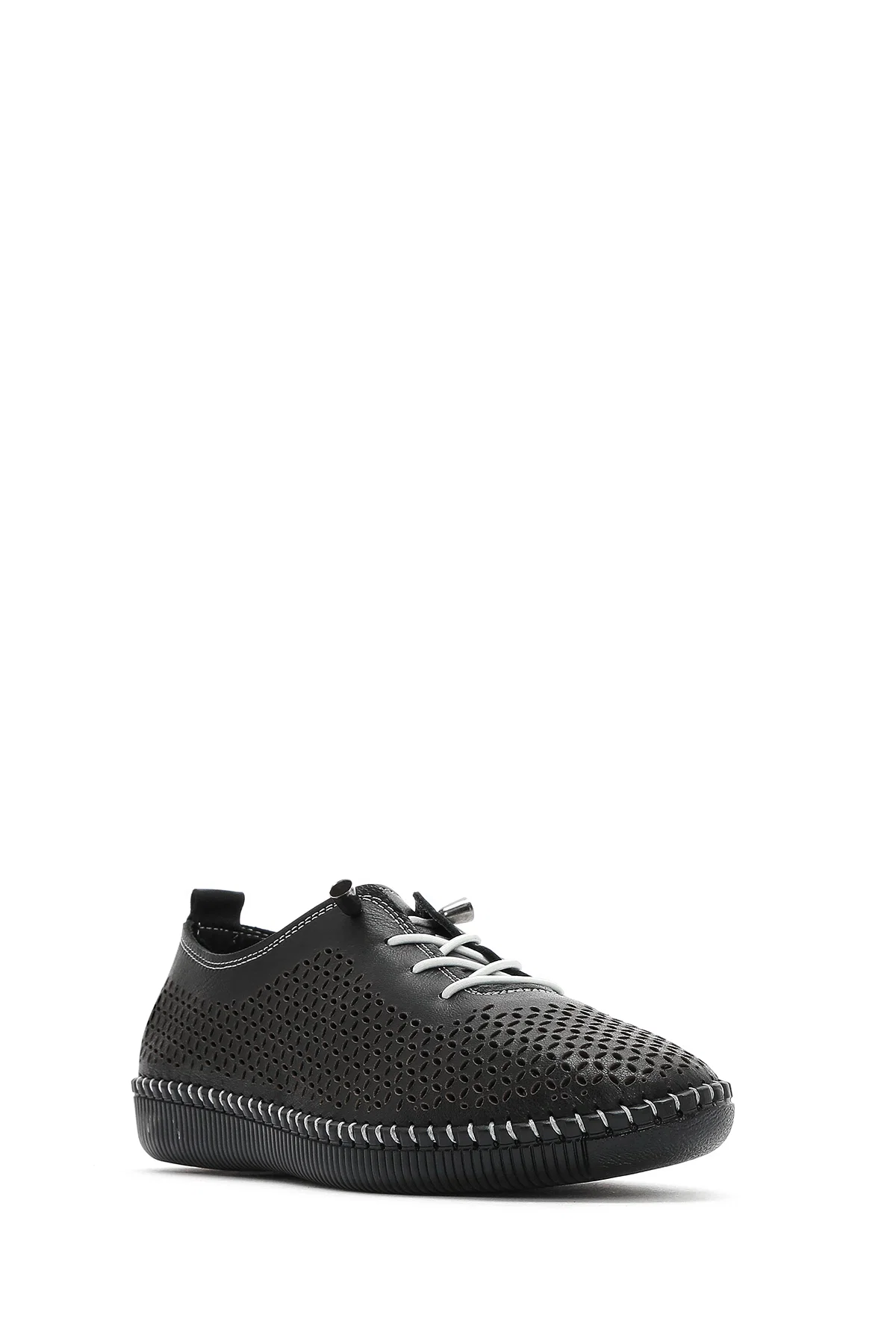 Kadın Siyah Bağcıklı Deri Comfort Loafer - Image 6