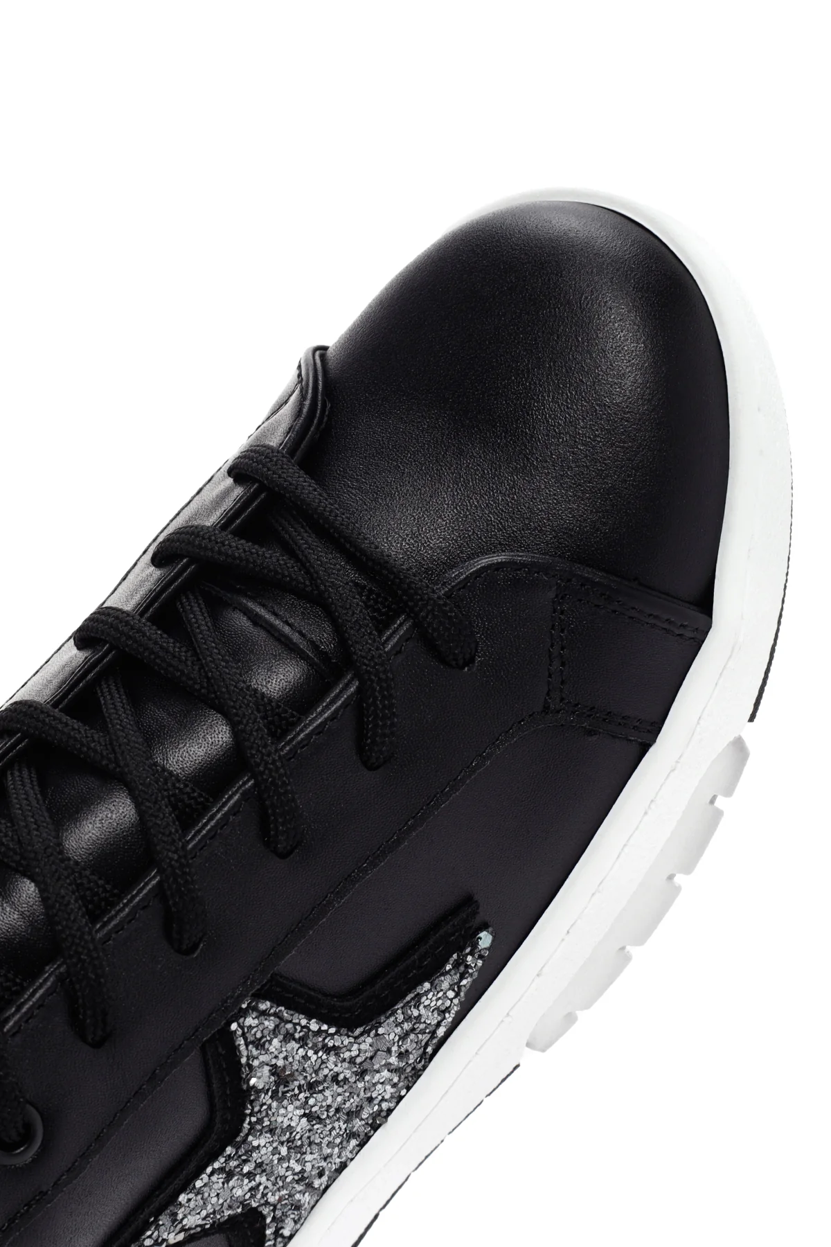 Kadın Siyah Bağcıklı Deri Sneaker - Image 11