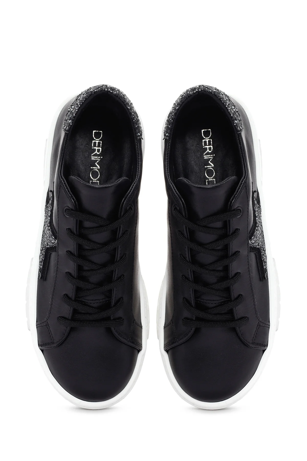Kadın Siyah Bağcıklı Deri Sneaker - Image 7