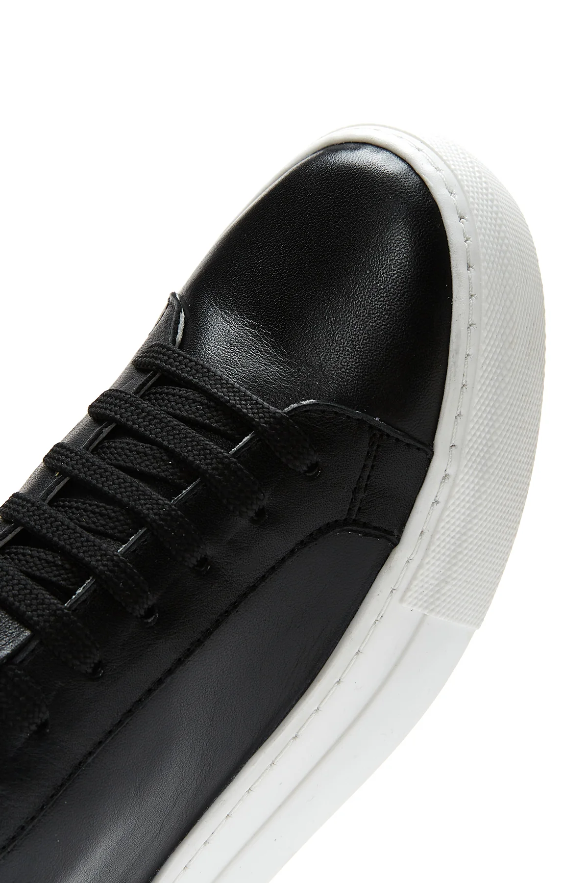 Kadın Siyah Bağcıklı Deri Sneaker - Image 7