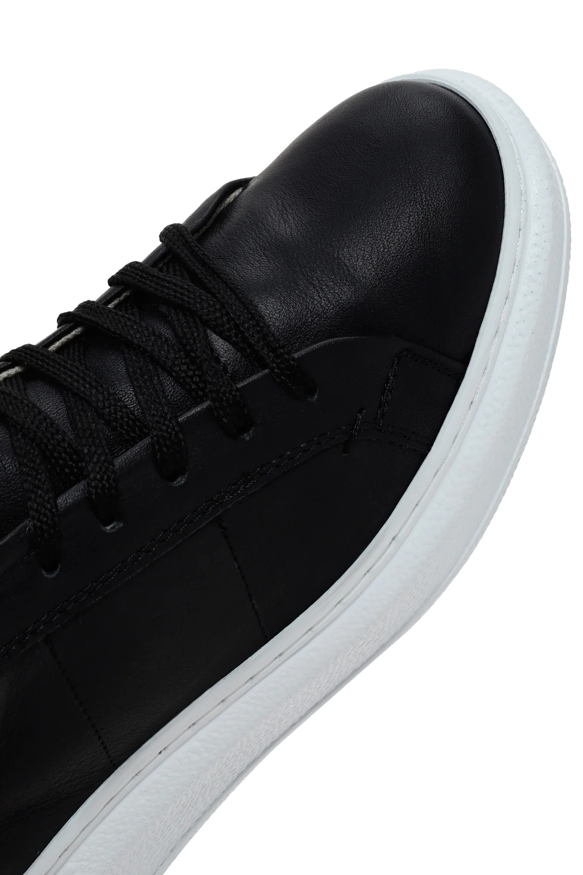 Kadın Siyah Bağcıklı Deri Sneaker - Image 10