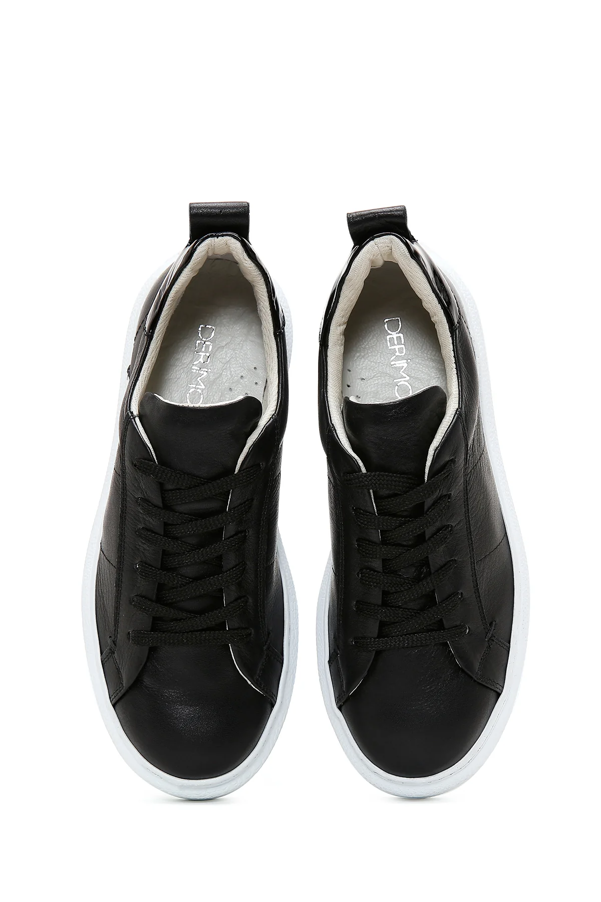 Kadın Siyah Bağcıklı Deri Sneaker - Image 6