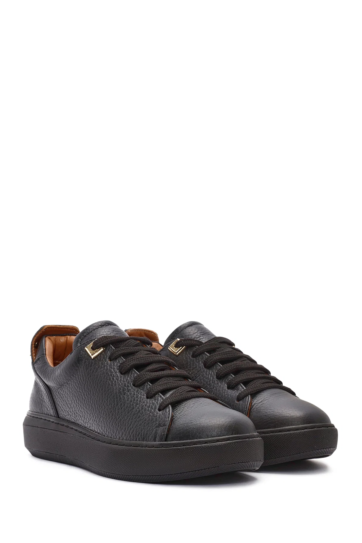 Kadın Siyah Bağcıklı Deri Sneaker - Image 3