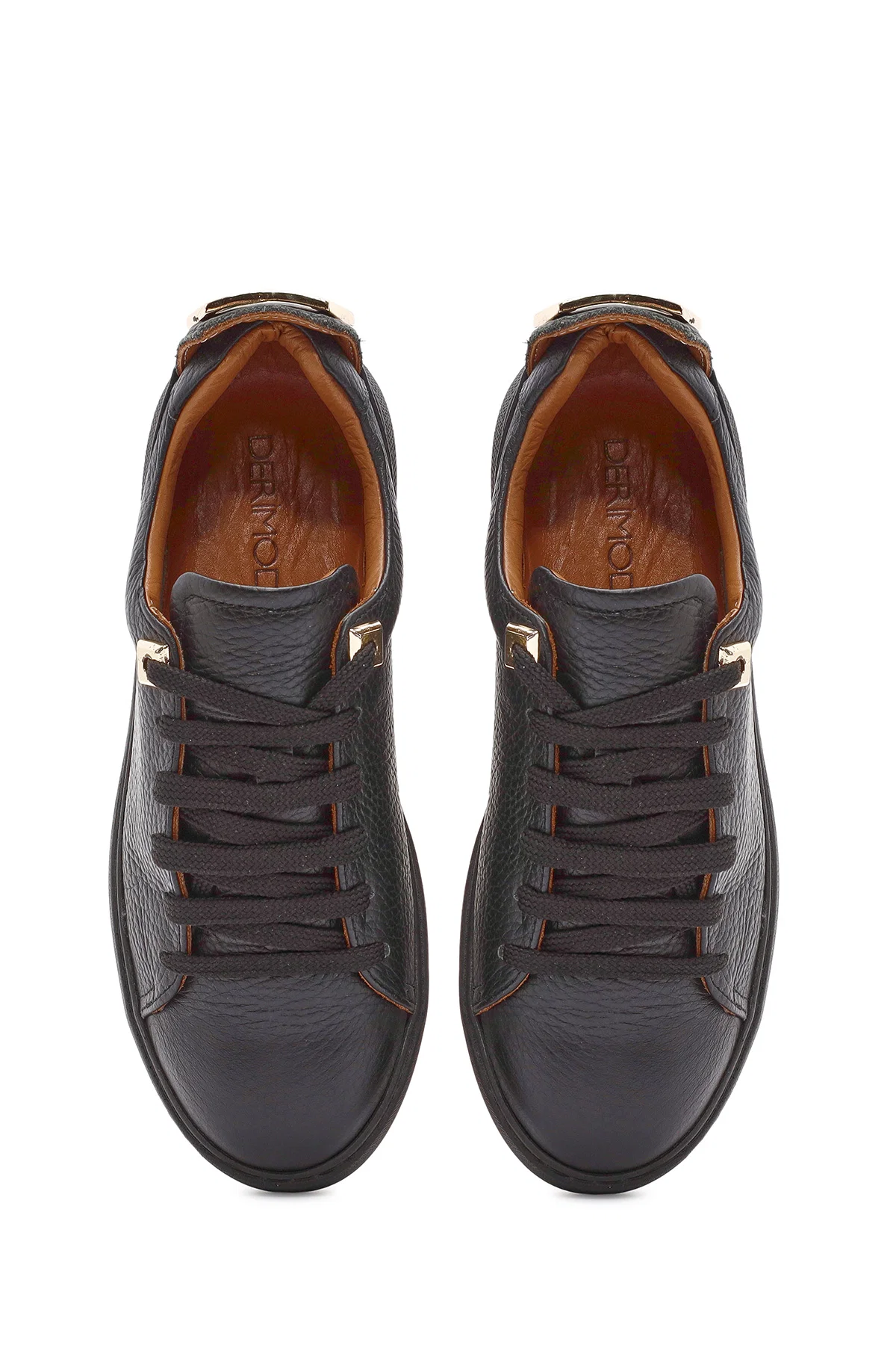 Kadın Siyah Bağcıklı Deri Sneaker - Image 7