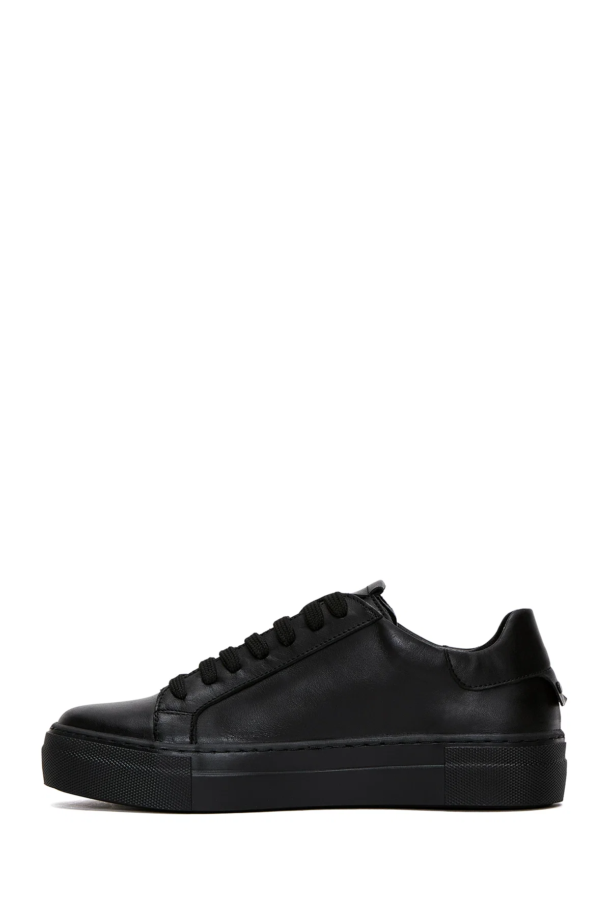 Kadın Siyah Bağcıklı Deri Sneaker - Image 2