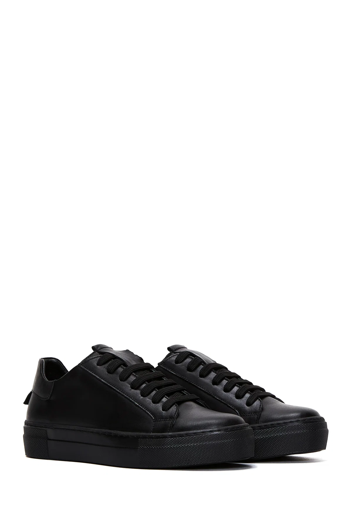 Kadın Siyah Bağcıklı Deri Sneaker - Image 3