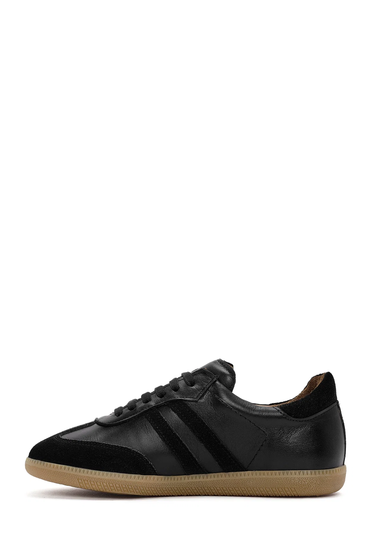 Kadın Siyah Bağcıklı Deri Sneaker - Image 2